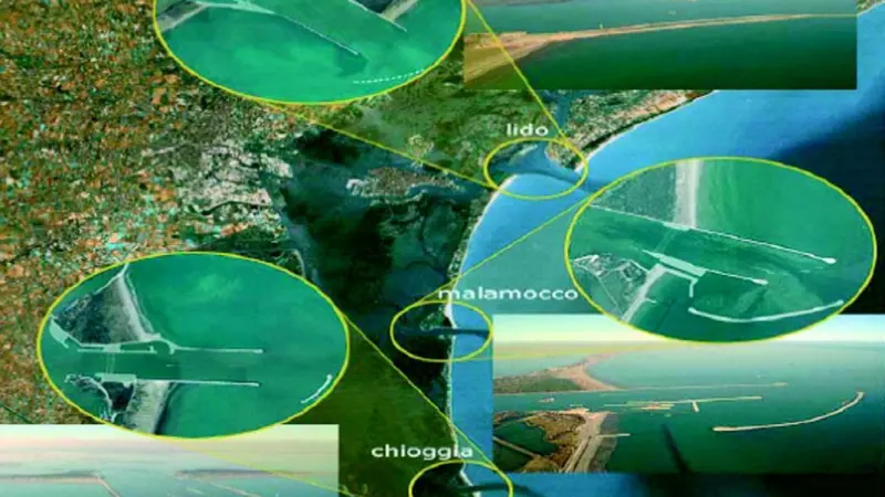 Dikes to prevent Venice flooding will be placed in the three main canals connecting the Adriatic Sea to the Venice lagoon.