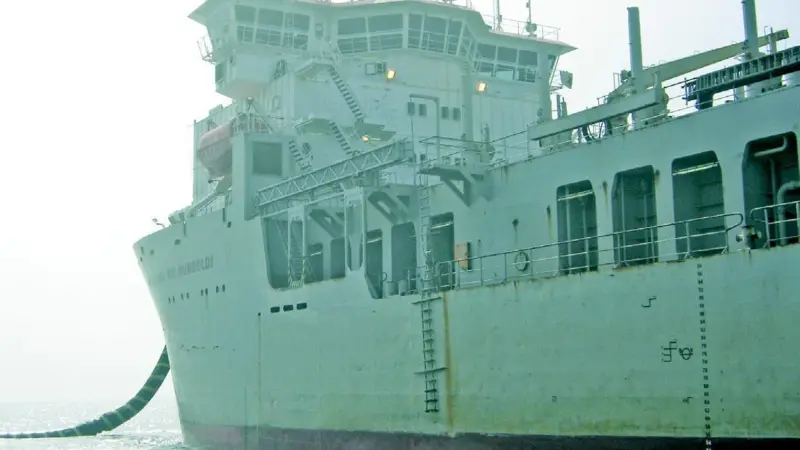 Jan De Nuls trailing suction hopper dredger Alexander von Humboldt is seen this month performing beach replenishment works at the Dutch island of Texel.