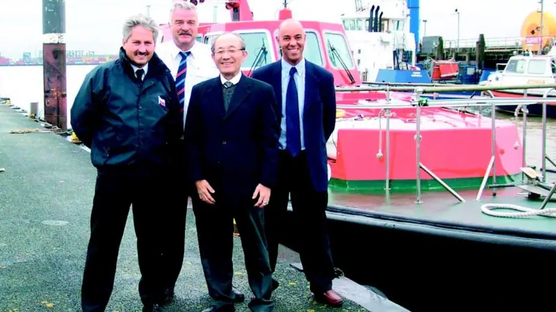 Koden chairman Yoshimasa Ito (3rd from left) with Deputy Harbour Master, Captain Ian Mace and Tom Waklin of Harwich Haven Authority and David Ash, managing director of Mantsbrite.