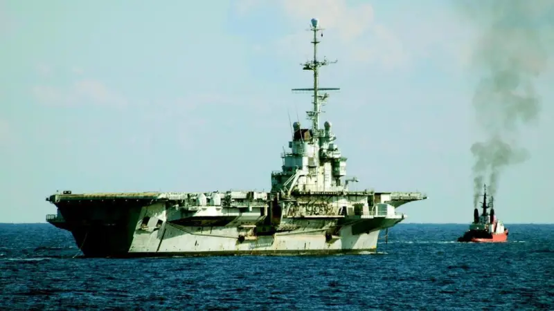 Clemenceau was taken for a 16,000 mile round trip by ITC tugs.