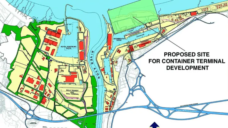 A map shows where Bristols proposed deep sea container terminal will be located.