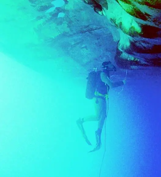 A diver inspects the damage.