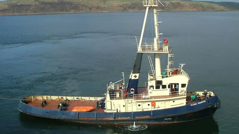 The 'Flying Phantom' tug, photographed on the water prior to her sinking