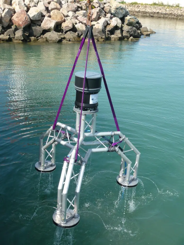 Sonardyne’s Sentinel sonar head is seen on a seabed deployment frame.