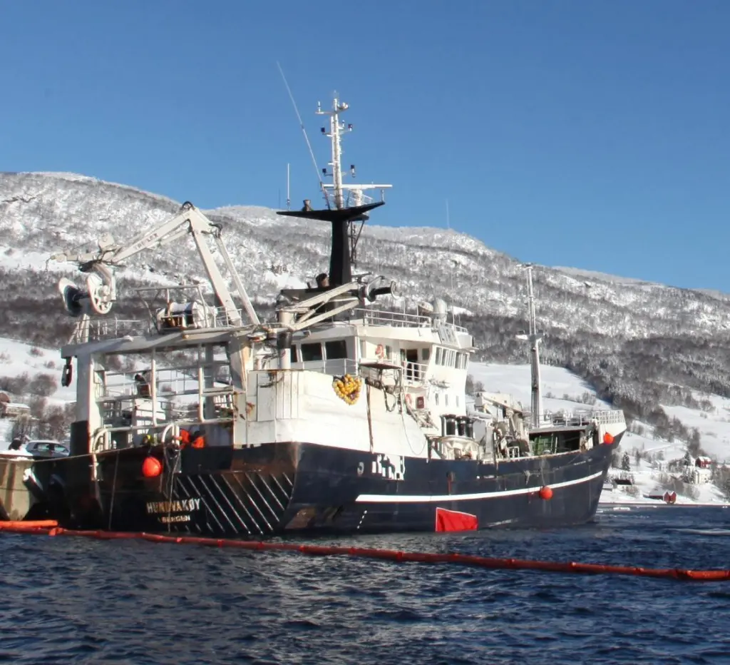 The Miko plaster can be seen on the hull of the trawler Hundvåkøy following vessel saving intervention by the Norwegian Coastal Administration.