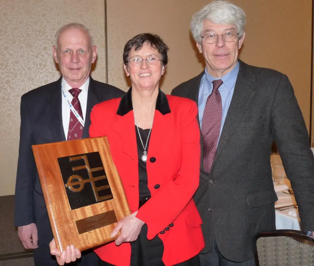 Bridget Hogan, NI, Captain George Sandberg NI, and right, John Gormley, editor of Professional Mariner who made the presentation.