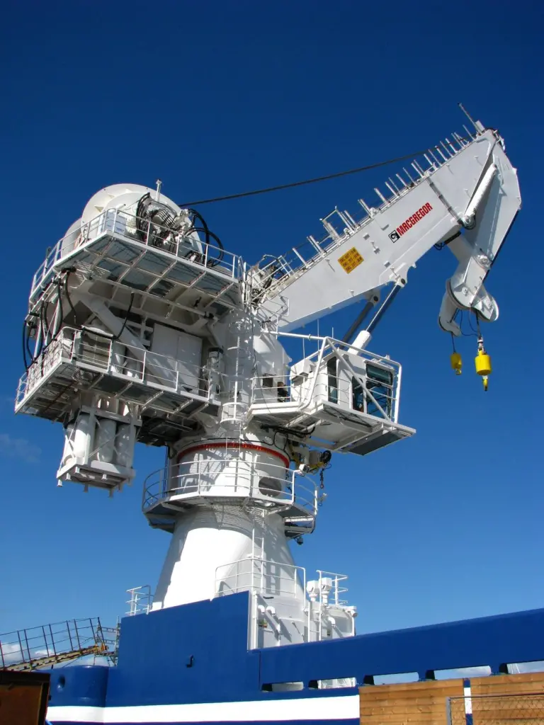 A MacGregor 150 ton active heave compensated subsea crane.