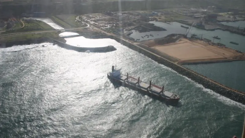 The bulk carrier Furness Melbourne aground off the port of Jorf Lasfr in Morocco.
