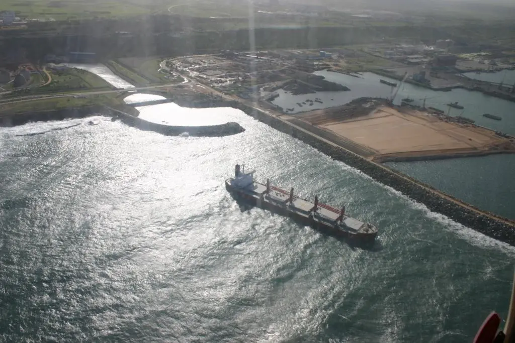 The bulk carrier Furness Melbourne aground off the port of Jorf Lasfr in Morocco.
