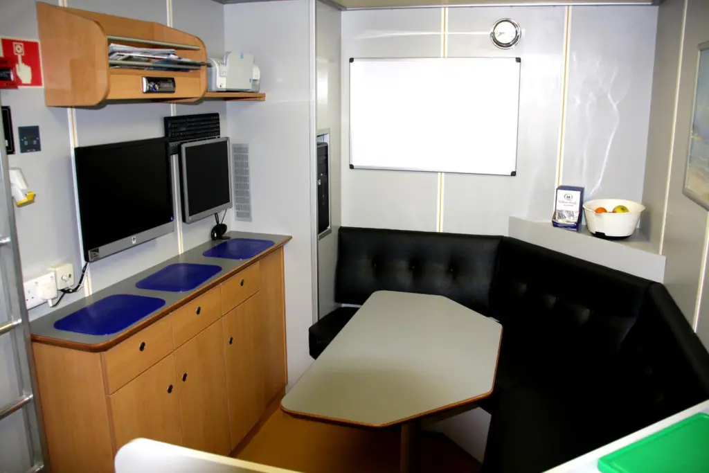 A well fitted messroom for five persons is adjacent to the galley.