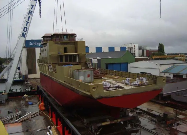 ‘Noordhoek Pathfinder’, Noordhoek Survey’s new ROV survey vessel undergoing construction at De Hoop Foxhol’s yard in Groningen.