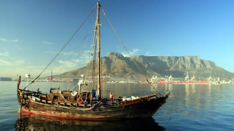 The Phoenicia is aiming to recreate the first circumnavigation of Africa which is thought to have been achieved by Phoenician mariners around 600BC .Photo by Trevor Wilkins.