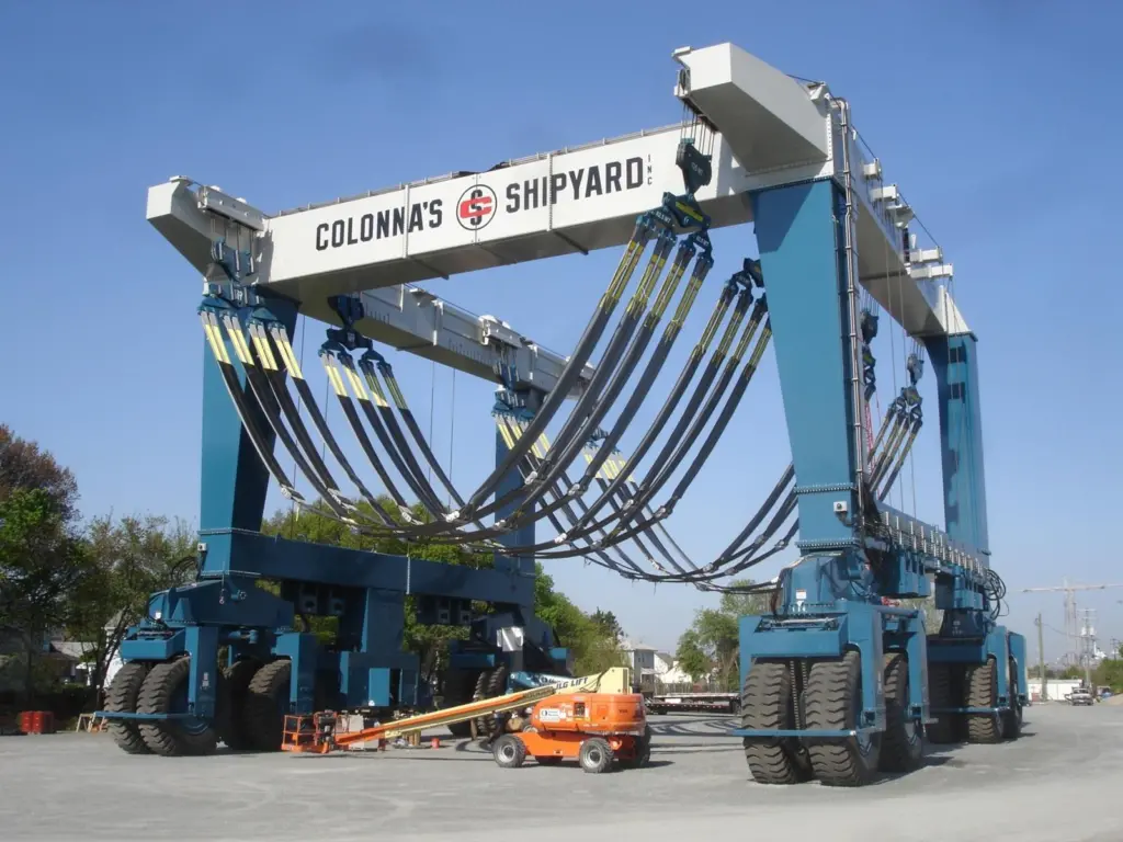Colonna’s Shipyard’s new West Yard Marine Travelift Facility features  the world’s largest mobile hoist.