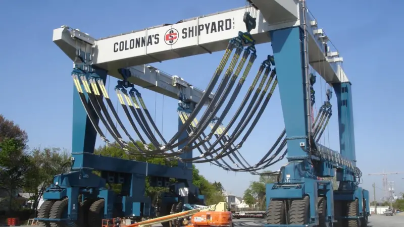 Colonna’s Shipyard’s new West Yard Marine Travelift Facility features  the world’s largest mobile hoist.