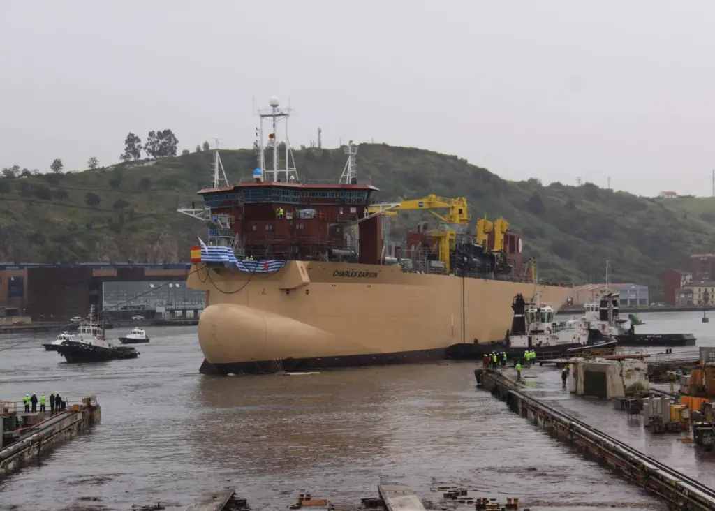 'Charles Darwin' is seen immediately after its launch in Spain last Friday.