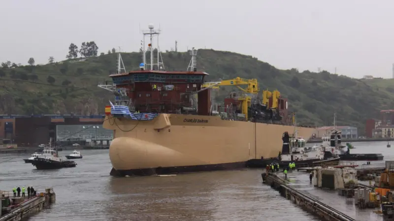 'Charles Darwin' is seen immediately after its launch in Spain last Friday.