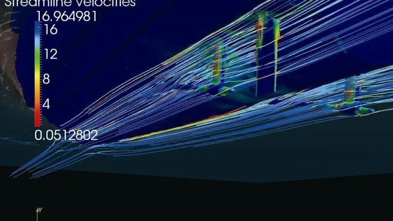Pressure streamlines show as computer generated images.
