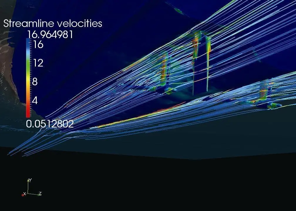 Pressure streamlines show as computer generated images.