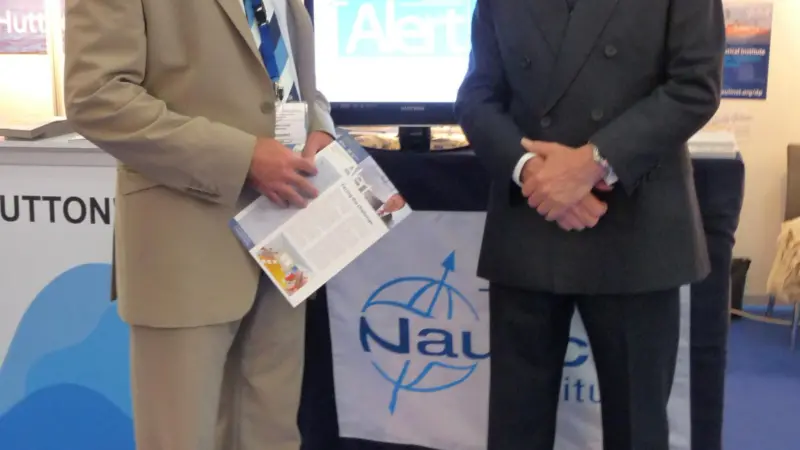 David Patraiko, Director of Projects, The Nautical Institute and David Moorehouse, Chairman of The Lloyd's Register Educational Trust launch the Vodcasts project at Posidonia 2010 in Athens.