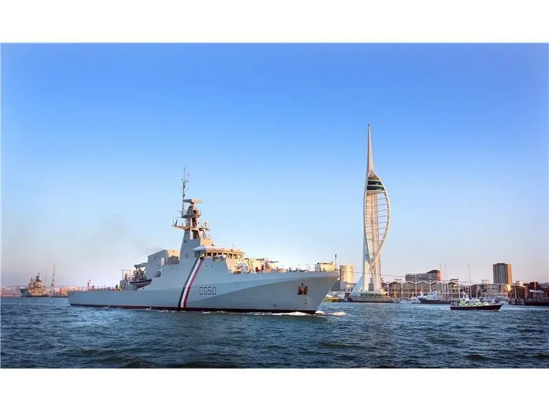 The first of the new OPVs, Port of Spain, is seen in Portsmouth Harbour.