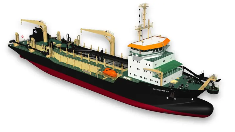 An artist’s impression of one of the two trailing suction hopper dredgers which IHC will build for the Dredging Corporation of India.