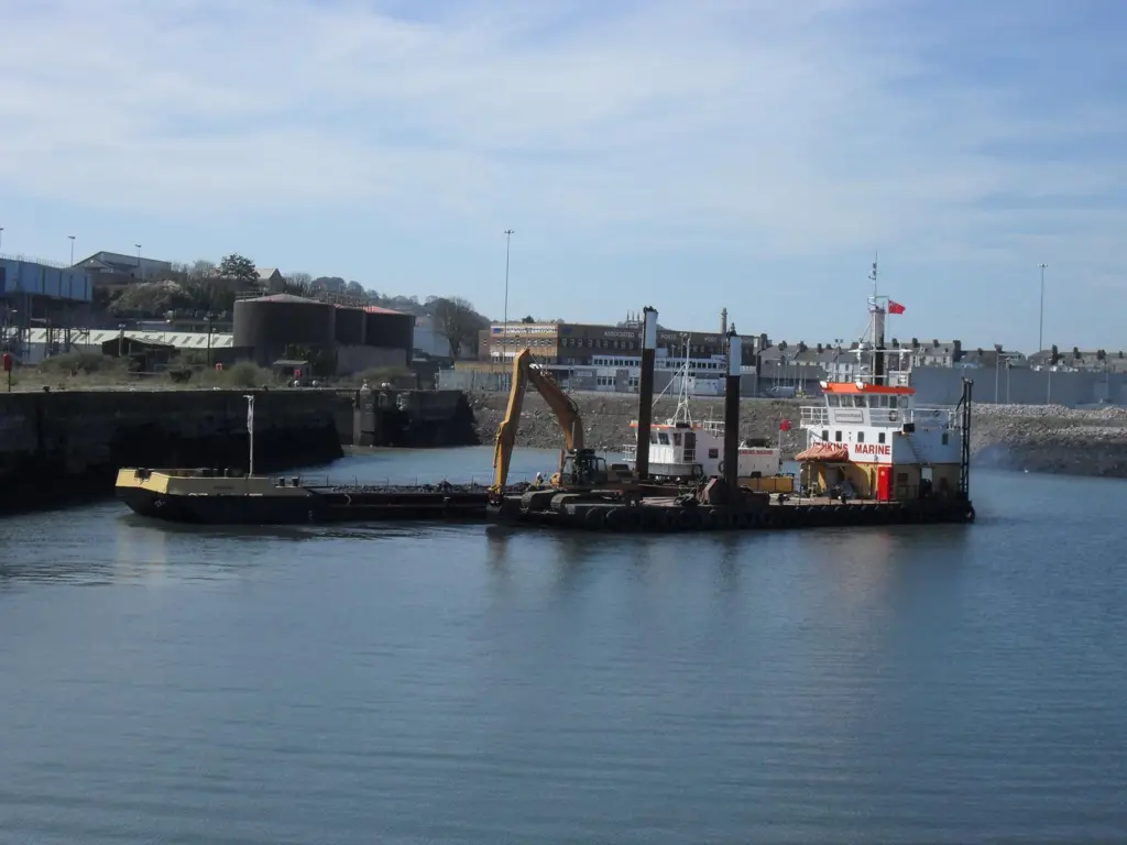 The backhoe dredger 'Doreen Dorward' working on site at Millbay’s Inner Basin.