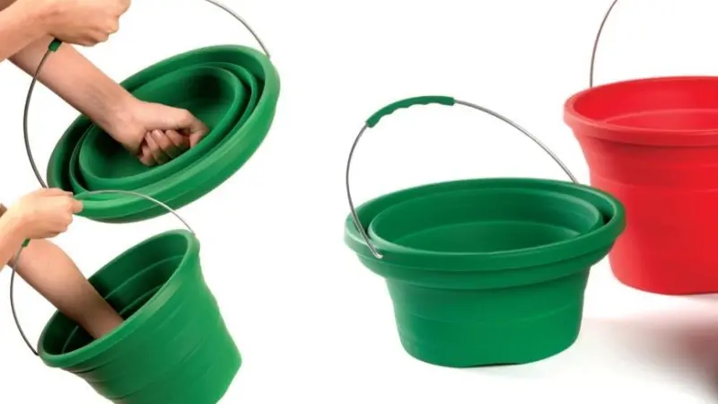 The Pack-Away Bucket is rigid and free standing when it is extended since there is sufficient stiffness in the design.