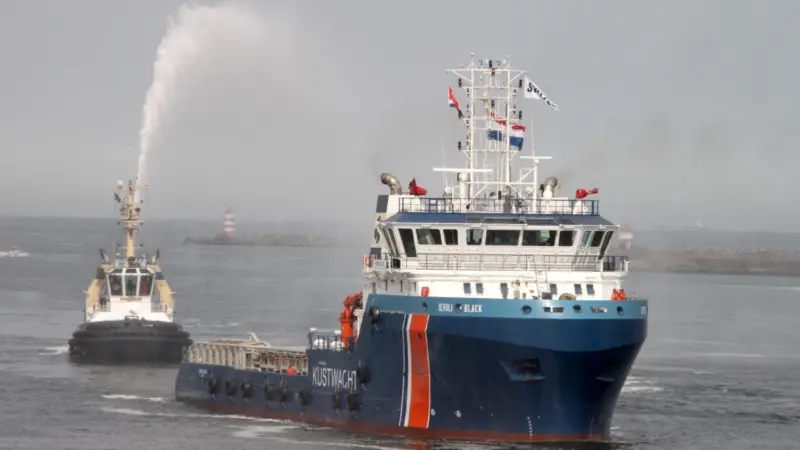 ‘Ievoli Black’ arrives off the Dutch coast to take up Coastguard duties. Photo: Jan Plug