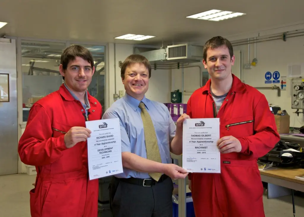 The Divex Apprenticeship Awards 2010. Left to right, development technician  Richard Shand, general manager of production Danny Gray, and machinist Thomas Gilbert.