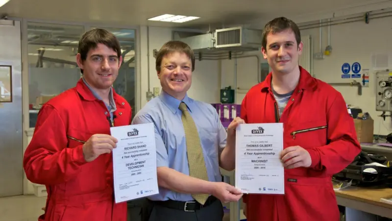 The Divex Apprenticeship Awards 2010. Left to right, development technician  Richard Shand, general manager of production Danny Gray, and machinist Thomas Gilbert.