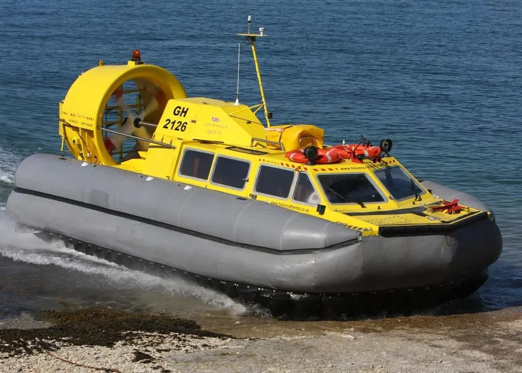 Meridian Marine’s Tiger 12 hovercraft takes to land at speed, something no other type of workboat can do.