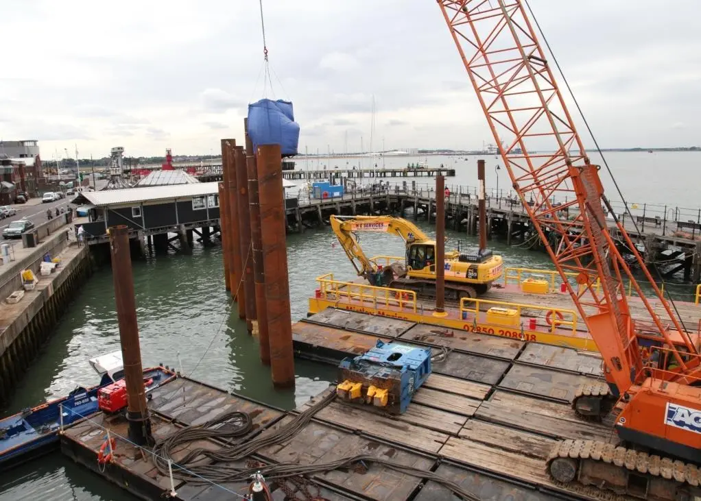 Mistley Marine’s crane barge Spartacus delivered piles last month, which were installed by main contractor Groupbridge.
