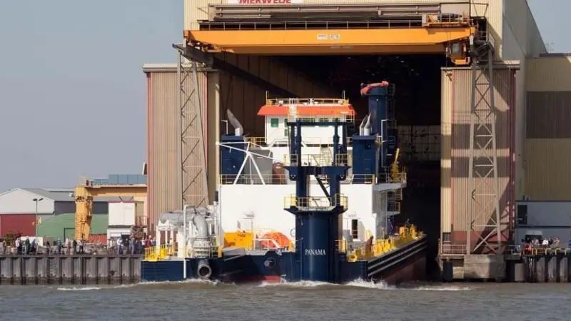 'Quibian I' is launched at IHC Merwede’s Sliedrecht yard last week.
