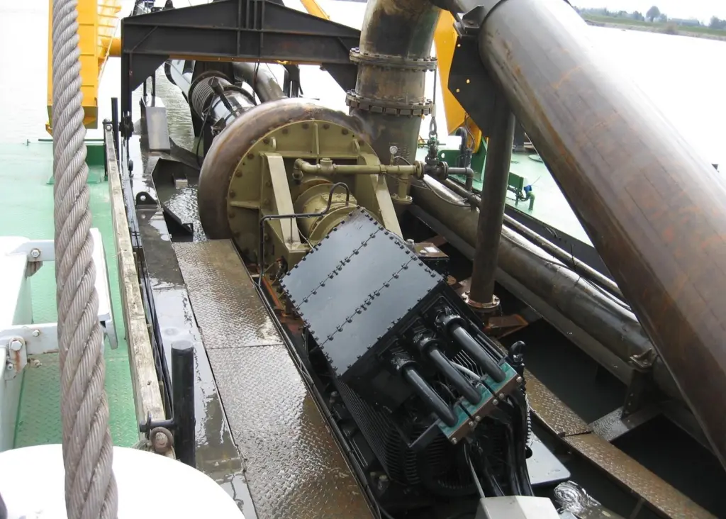 The Damen dredge pump of type BP6055LD with the new electrical drive seen on board the cutter suction dredger Maas.