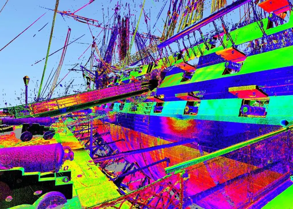 Pointools point cloud processing software was used as the foundation to create the highly accurate elevation models of the port and starboard hull sides as well as producing 3D coordinates for over 430 key points across the historic vessel’s hull.