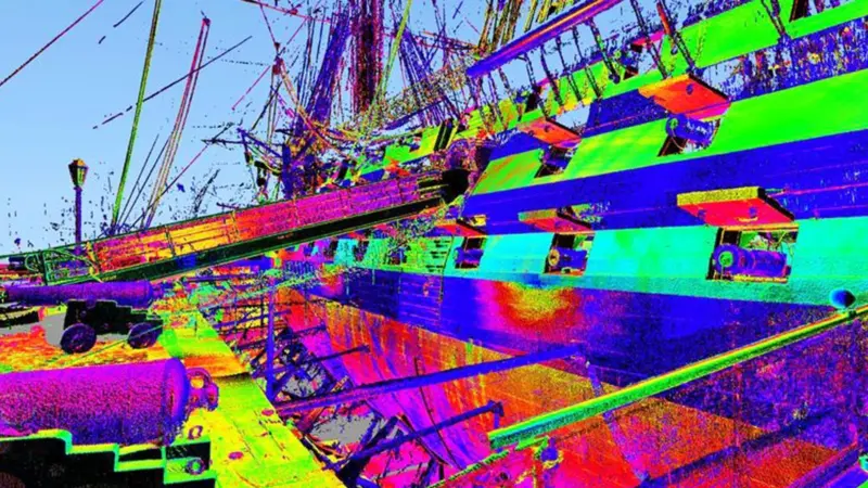 Pointools point cloud processing software was used as the foundation to create the highly accurate elevation models of the port and starboard hull sides as well as producing 3D coordinates for over 430 key points across the historic vessel’s hull.