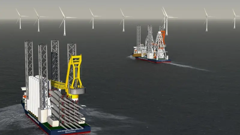 The 147m by 42m vessel will be capable of installing some 80 turbines per year, each with a height of over 120m, in water depths of up to 50m.