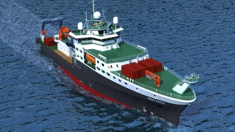 Artist’s  impression of RRS Discovery, the Natural Environment Research Council’s new £75m oceanographic research vessel.