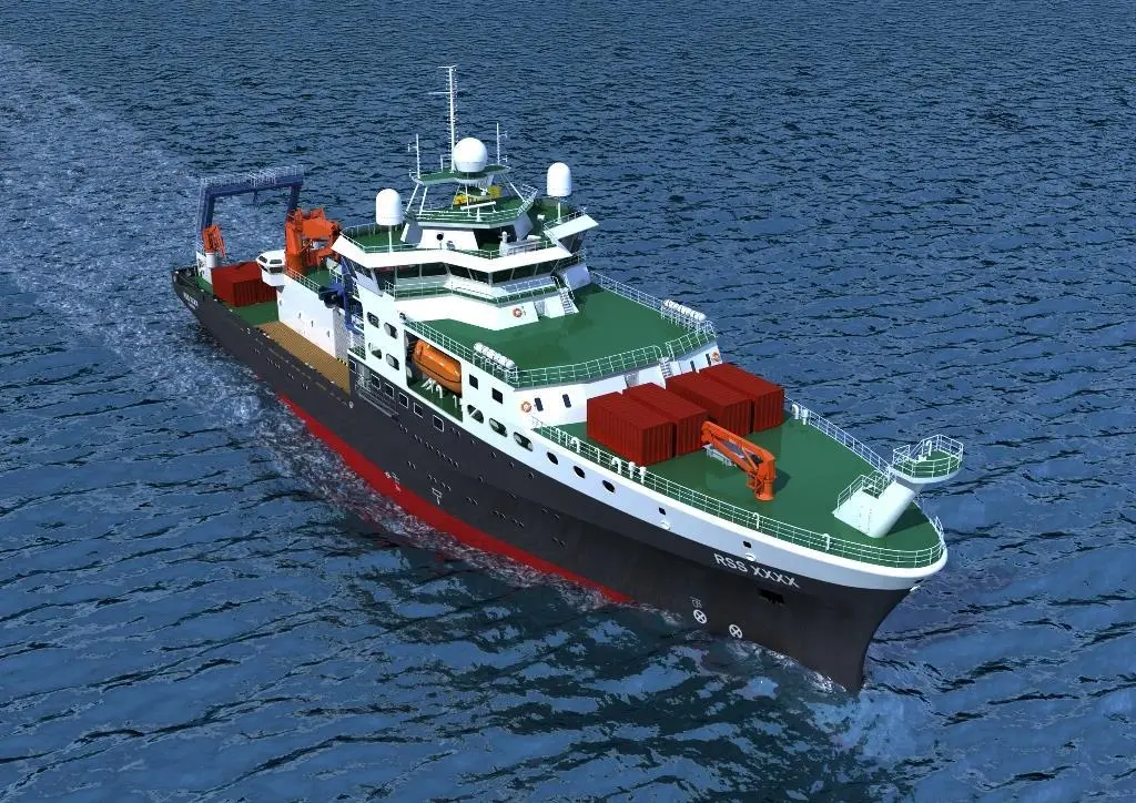 Artist’s  impression of RRS Discovery, the Natural Environment Research Council’s new £75m oceanographic research vessel.