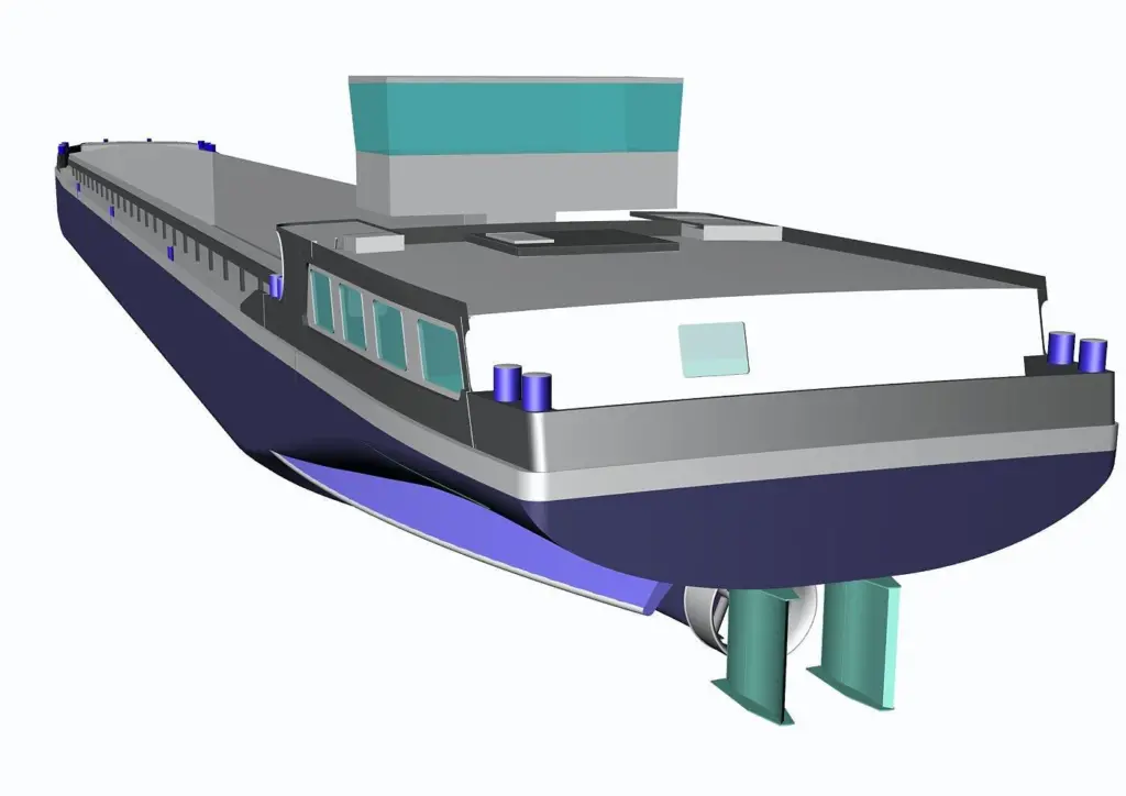 The vessel is designed primarily to carry cargo on Europe’s smaller channels and rivers. Image courtesy of Volvo Penta.