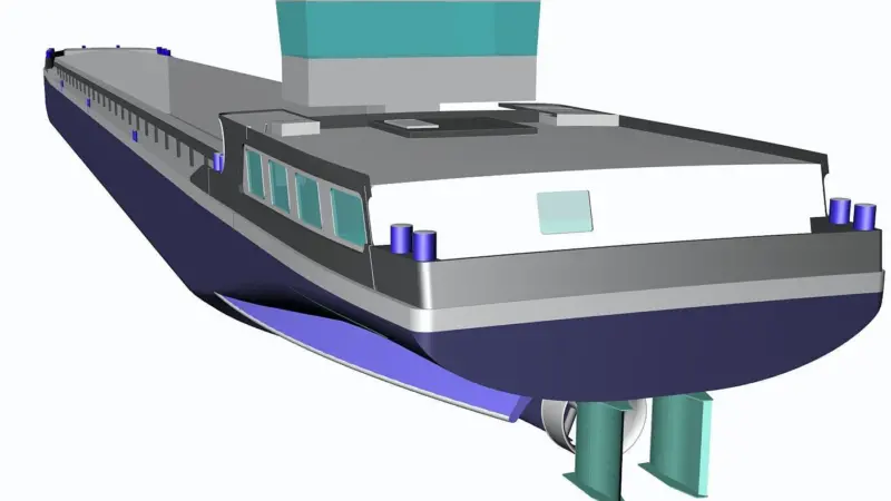The vessel is designed primarily to carry cargo on Europe’s smaller channels and rivers. Image courtesy of Volvo Penta.
