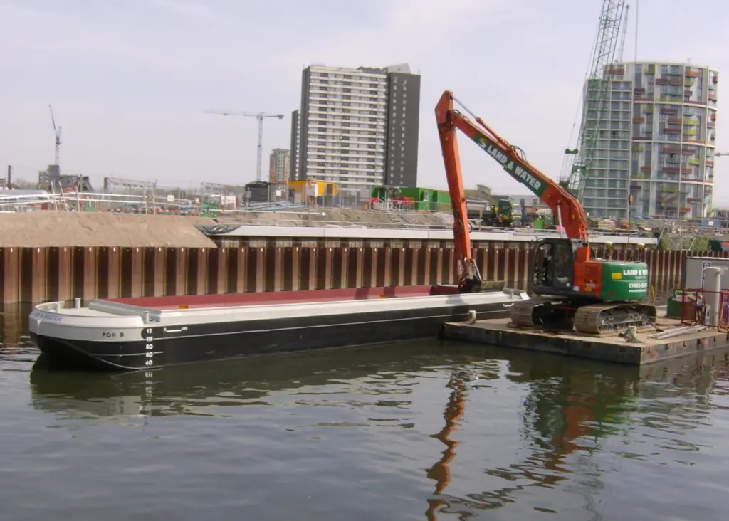 Land & Water recently introduced its new Olympic Class barges for shallow water works near London’s 2012 Olympics Park.