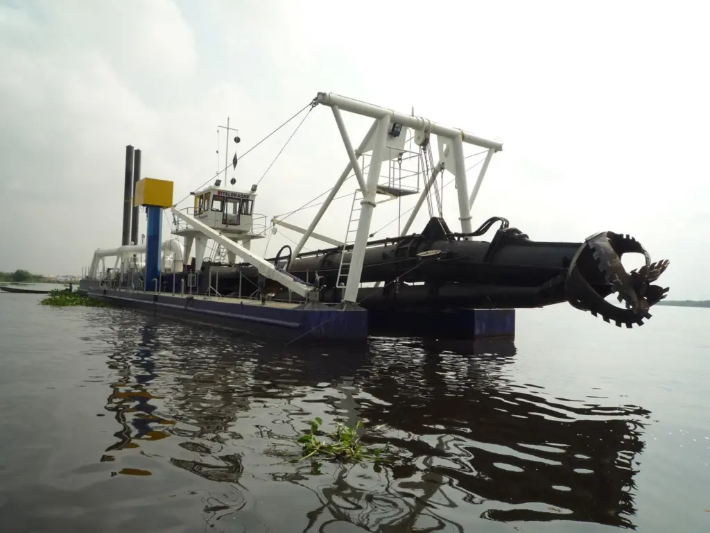 The newbuild cutter suction dredger is seen on site in Nigeria.