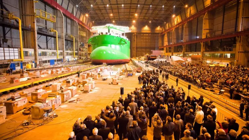The launch of a jumbo trailer suction hopper dredger is a major event in the Netherlands.
