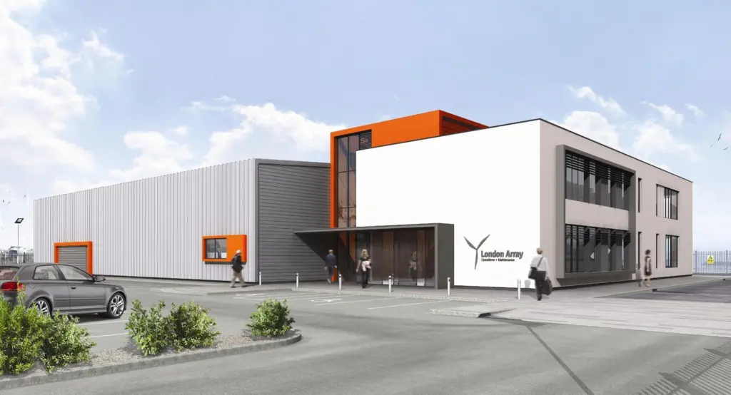 Computer image of the new operations and maintenance centre currently under construction at Ramsgate for the London Array Offshore Windfarm.