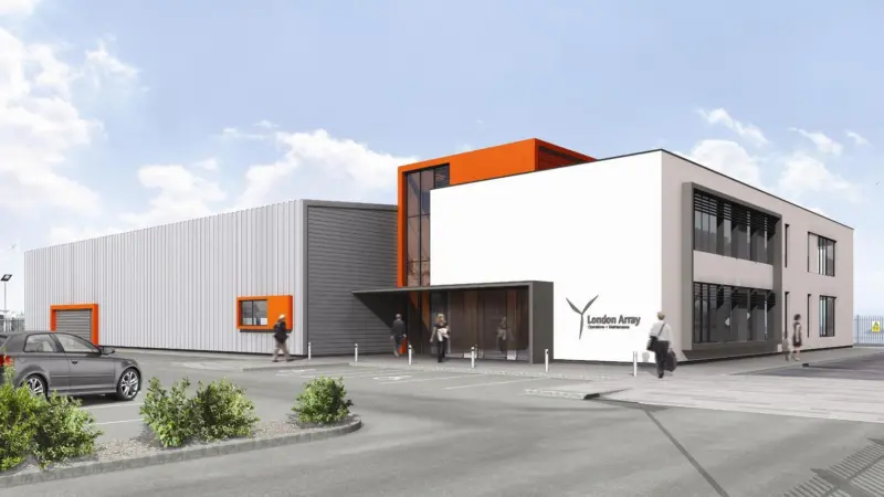 Computer image of the new operations and maintenance centre currently under construction at Ramsgate for the London Array Offshore Windfarm.