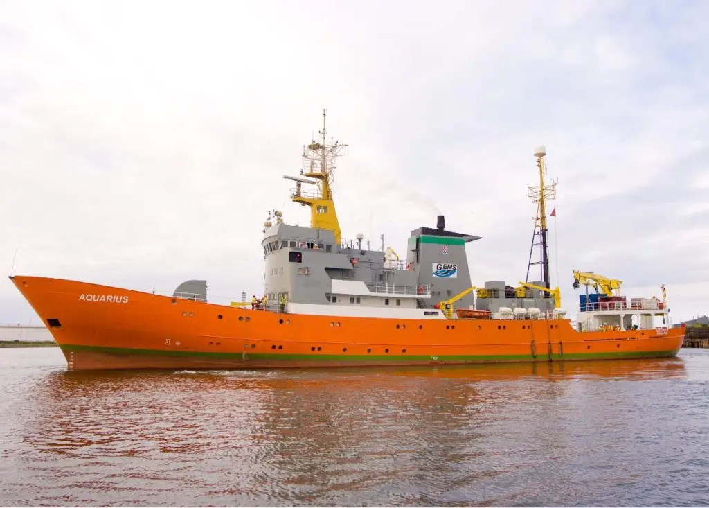 MV Aquarius, GEM Group’s latest 77m hydrographic vessel, which the Belgian company says can accommodate 13 crew and up to 44 survey personnel