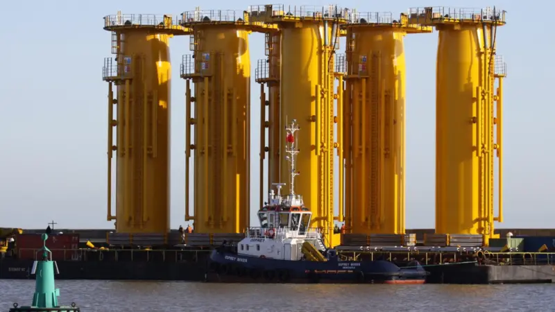 Transition pieces for the Thanet Wind Farm are seen in the Port of Ramsgate. Photo by Peter Barker