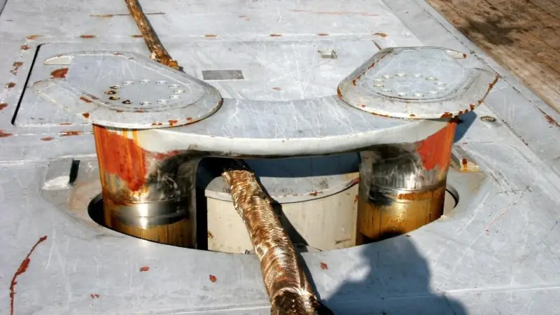 The unusual retractable ‘towing staple’ on the after deck of ‘Vortex’ is used for all ship handling and escort operations.