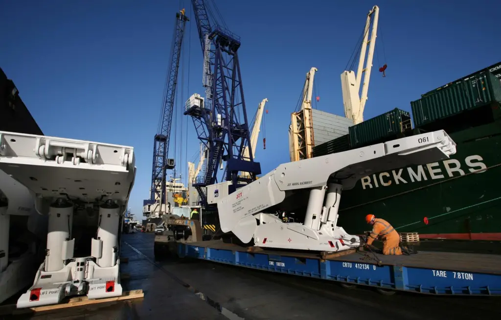 Just one of over 180 mine arches bound for China  is made ready at Teesport  for loading on board  Rickmers Jakarta.